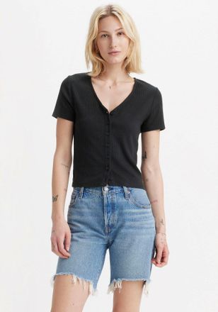 Levi's V-Shirt LEVIS, Damen, Gr. XS (34), schwarz (caviar), Feinripp, Obermaterial: 97% Baumwolle, 3% Elasthan, unifarben, gerade taillenbedeckt, V-Ausschnit
