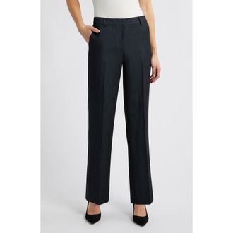 Anne Klein Flat Front Mid Rise Wide Leg Pants in Navy Combo at Nordstrom, Size 0