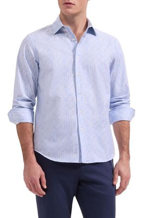 Bugatchi James OoohCotton Greek Key Wave Print Button-Up Shirt in Air Blue at Nordstrom, Size Xxx-Large