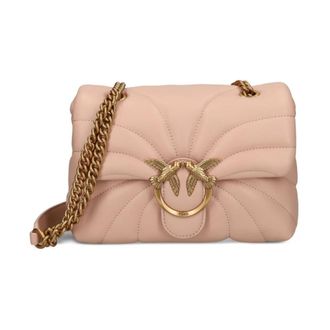Pinko Luxe Leren Schoudertas in Roze/Goud - Dames - Schoudertassen - Roze - ONE Size - Leer - Tassen