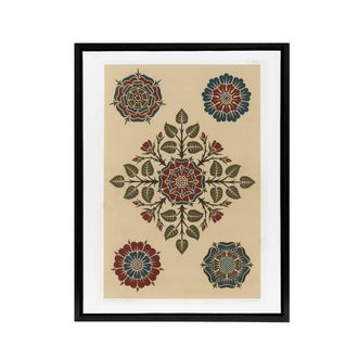 Artery8 Vintage Stylised Rose Flower Pattern Audsley Framed Canvas Wall Art in Orange | Size: W24 x H32