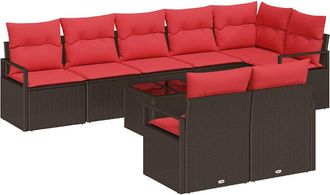 vidaXL Conjunto De Sof&aacute;s De Jard&iacute;n 9 Uds. Marr&oacute;n Y Rojo Vidaxl
