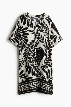 H&M Tunikakleid aus Viskose - Weiss/Schwarz Gemustert