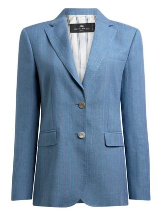 Etro Pegaso-buttons striped single-breasted blazer - Blue