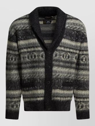 Beams Plus wool cardigan shawl collar patterned pockets