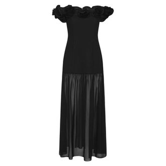 Rotate Rotate Birger Christensen, Kleedjes, Dames, Zwart, 2Xs, Leer, Crepe Maxi Bloemenjurk