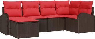 vidaXL Juego De Sof&aacute; 6 Uds. Marr&oacute;n Y Rojo Rat&aacute;n Sint&eacute;tico Vidaxl