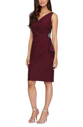 Alex Evenings Contour Collection Side Ruched Cocktail Dress in Wine at Nordstrom, Size 10