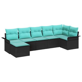 vidaXL Conjunto De Sof&aacute; De Jard&iacute;n 7 Pcs Negro Rat&aacute;n Sint&eacute;tico Vidaxl