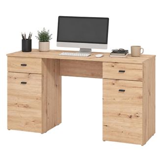 Dmora Escritorio Ziro, 2 Cajones, 2 Estantes, 2 Puertas, 140x50x76h Cm Marr&oacute;n Roble Nodoso
