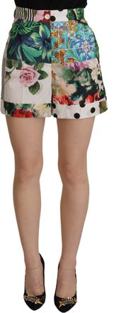 Dolce & Gabbana Womens Floral Patchwork Highwaisted Shorts - White