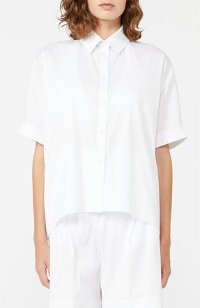 Max Mara Pittura Short Sleeve Stretch Cotton Blend Cover-Up Shirt in Optical White at Nordstrom, Size 2