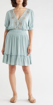 Lovestitch Bishop Sleeve Minidress in Seafoam/Taupe at Nordstrom Rack, Size Medium