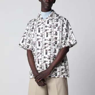 Prada Camicia con stampa Naturale/Bordeaux in misto seta