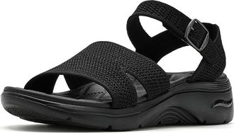 Skechers On-The-Go GO Walk Arch Fit 2.0 Sandals w/ Shiny Yarn Womens Sandals Black/Black : 10 B - Medium, Synthetic