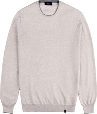 Fay Gebreide ronde hals trui met elleboogpatches - Heren - Ronde hals truien - Grijs - 2XL - Wol - Truien & Vesten