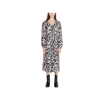 Jacqueline de Yong Jurk met Luipaardprint en Lange Mouwen - Dames - Casual kleedjes - Veelkleurig - L - Nylon - Kleedjes