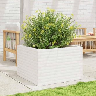 Berkfield Home Decorative Garden Planter White 70x70x46 cm Solid Wood Pine | Size: 70 x 70 x 46 cm