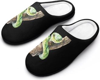 Generic Green Snake Mens Soft Cotton Slippers with Memory Foam Anti-skid House Shoes for Travel Indoor Outdoor