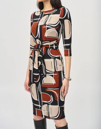 Joseph Ribkoff Abstract Sheath Dress In Black/brown