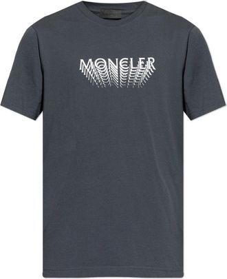 Moncler Logo Katoenen Jersey T-shirt - Heren - T-shirts - Grijs - 2XL - Katoen - Tops