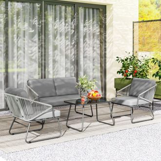 OUTSUNNY 4 Piece Rattan Garden Furniture Set with Cushions, Grey