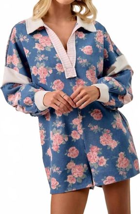 Bibi Denim Romper With Contrast Collar In Floral