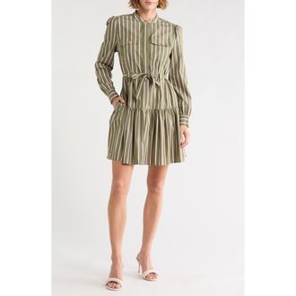 Derek Lam Kayla Utility Mini Shirtdress in Fatigue Multi Stripe at Nordstrom Rack, Size 14
