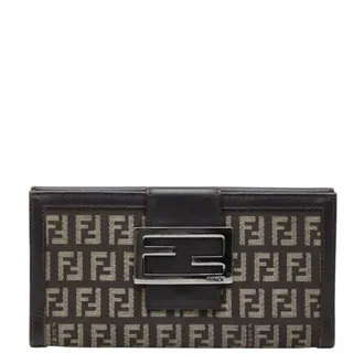 Fendi Brown Canvas Leather Long Wallet (Bi-Fold) (Pre-Owned)