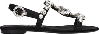 Dolce & Gabbana Satijnen Platte Sandalen - Dames - Sandalen - Zwart - 37 EU - Satijn - Schoenen