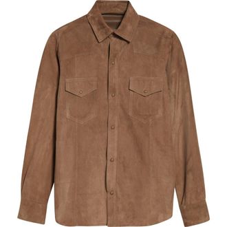 Eleventy Suede Snap-Up Western Shirt in 05 Brown at Nordstrom, Size 38 Us