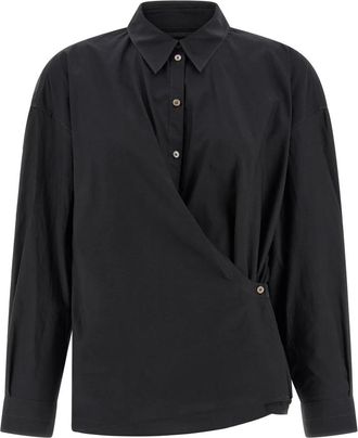Christophe Lemaire Straight Collar Twisted Shirt - Dames - Overhemden - Zwart - S - Katoen - Overhemden