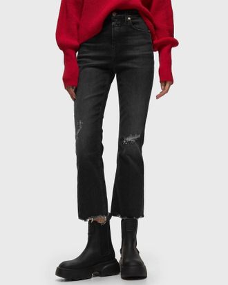 Closed Hi-Sun Skinny Flare Distressed Denim Jeans In Dark Grey