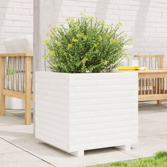Berkfield Home Beautiful Garden Planter White 50x50x49.5 cm Solid Wood Pine