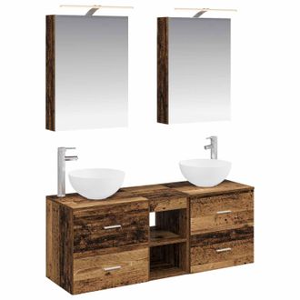 vidaXL Juego De Muebles De Ba&ntilde;o 5 Uds. Madera Envejecida Vidaxl