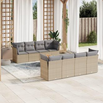 vidaXL Juego De Sof&aacute;s Jard&iacute;n Con Cojines Beige Mezcla 9 Pzas Rat&aacute;n Pe Vidaxl