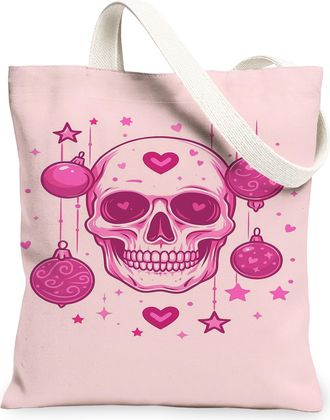 Generic Skull Pattern Canvas Tote Bags, Halloween Decorative Reusable Grocery Bags, Vintage Chic Lightweight Washable Canvas for Travel Beach 13x15 Inch