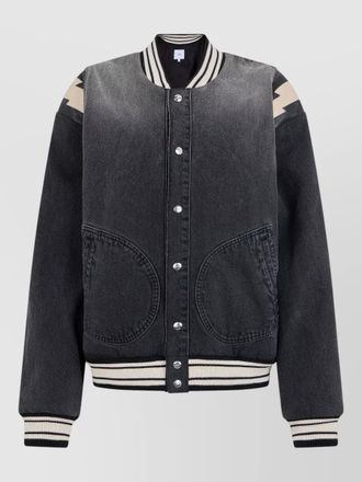 Rhude denim bomber jacket long sleeves ribbed hem