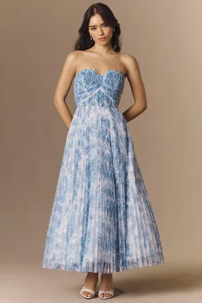 Hutch Corene Strapless Floral Tulle A-Line Midi Dress