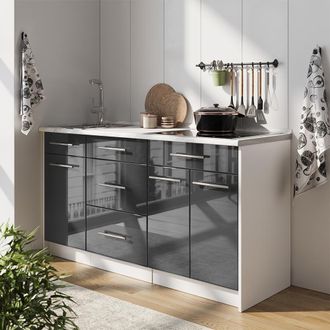 Vicco Bloque De Cocina Fame-line, Antracita Alto Brillo/blanco, 150 Cm, Et Antracita, Vicco