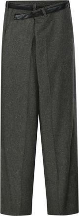 Darkpark Gaia Wijde Broek Met Leren Riem - Dames - Wijde Broeken - Groen - 2XS - Wol - Broeken