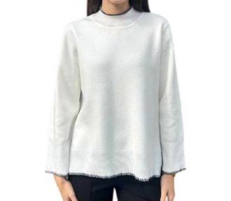 Ismad London High-Low Mock Neck Sweater With Stitched Trim In Snow And Black