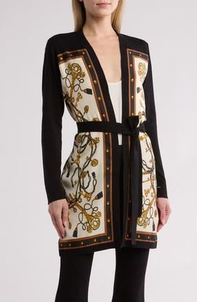 L'agence Beverly Self Tie Longline Cardigan in Black/Ecru Multi at Nordstrom Rack, Size Large/x-Large