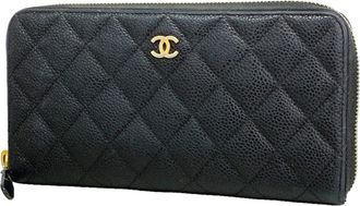 Chanel Black Grained Calfskin Long Wallet (Bi-Fold) (Pre-Owned)