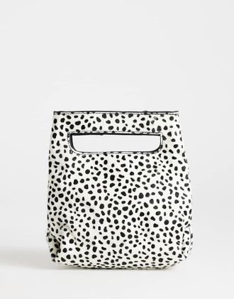 Topshop Stella - Borsa a mano piccola in vera pelle cavallino con stampa dalmata-Bianco
