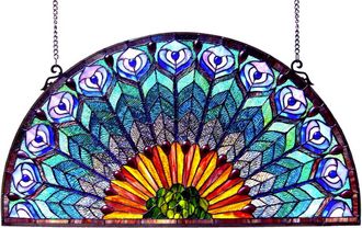 Chloe Lighting REGAL EUDORA Tiffany-style Peacock Feather Glass Window Panel 35x18