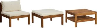 vidaXL 3 Pcs Conj. Jardim Lounge Con Cojines Blancos Nata Acacia