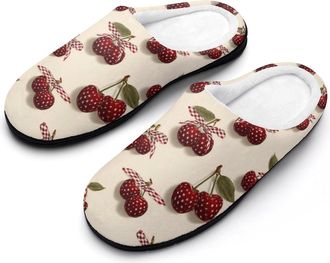 Generic Cherry U.S. Flag Pattern Funny Mens Cotton Slippers Soft Non-Slip Rubber Sole House Slipper Indoor Outdoor