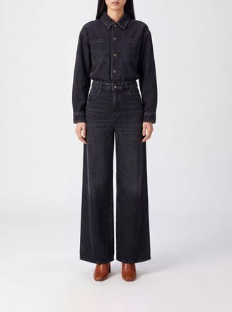 Cycle Long-Sleeved Black Denim Jumpsuit with Classic Collar