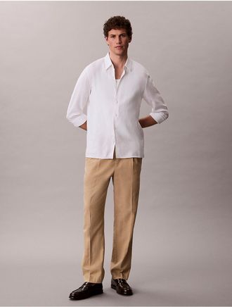 Calvin Klein Mens Linen Blend Pleated Pull-On Pants - Brown - XL